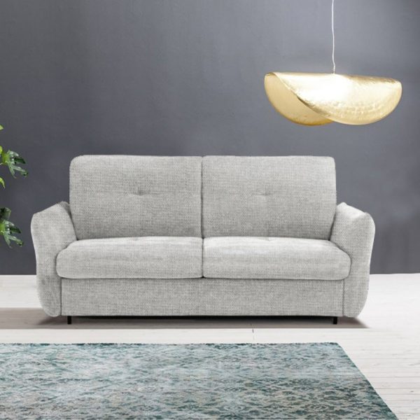 Divano letto Marea 3 posti con rete elettrosaldata materasso 20 cm. in tessuto Aragon 80 grigio chiaro