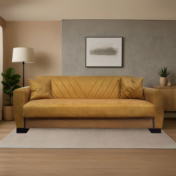 Divano letto Rianna 3 posti con contenitore in tessuto Oguzcan 09 giallo