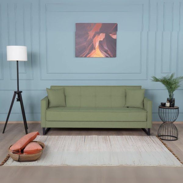 Divano letto contenitore Legen 3 posti in vellutino verde oliva 18-450