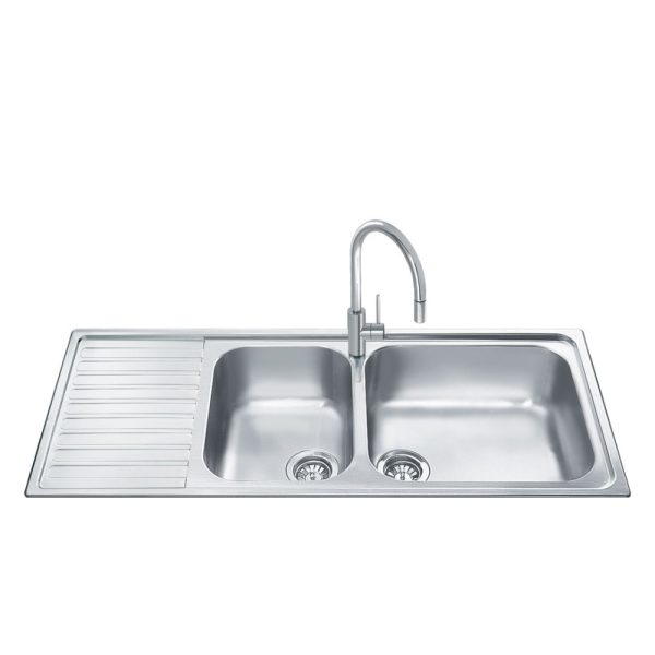 Lavello Smeg LGM116S inox 2 vasche con gocciolatoio sinistro microantigraffio 116x50 cm