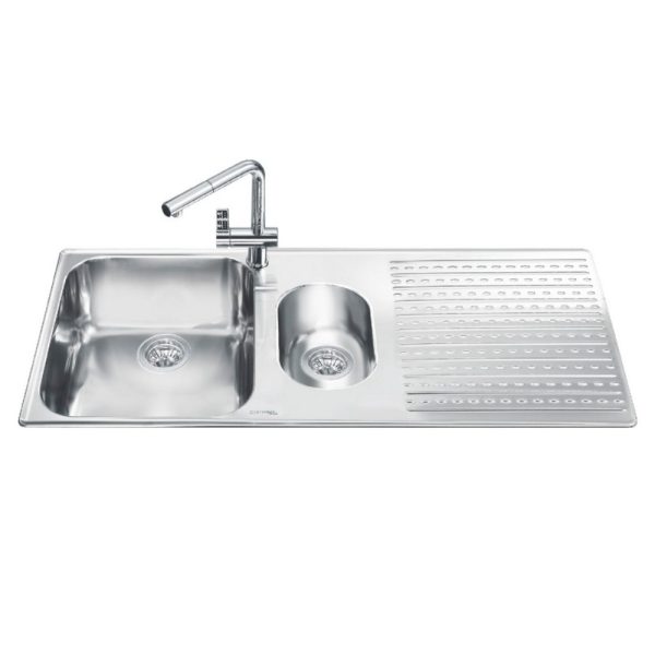 Lavello Smeg LTS102D2 inox 1+1/2 vasca con gocciolatoio destro 100x50 cm