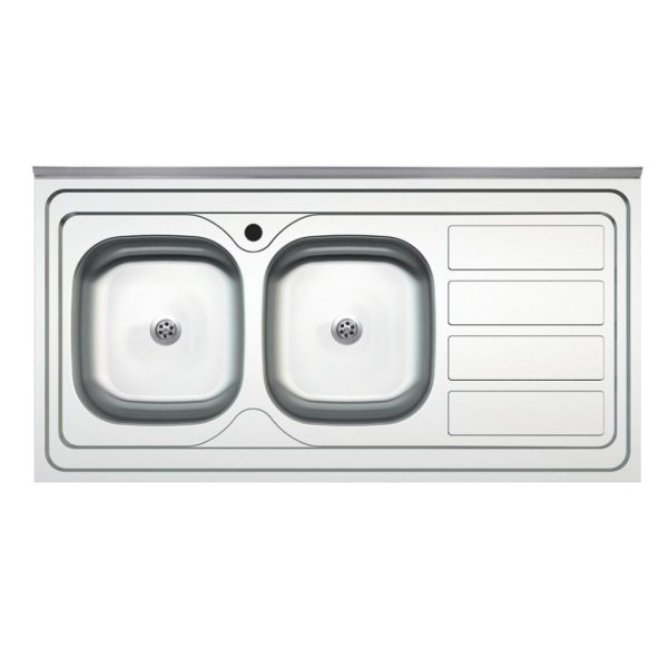Lavello da appoggio SA46 due vasche con gocciolatoio destro 120x60cm. inox