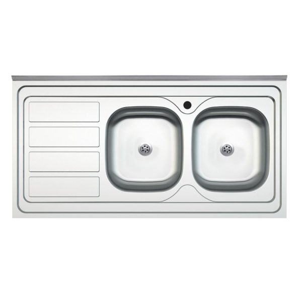 Lavello da appoggio SA46 due vasche con gocciolatoio sinistro 120x60cm. inox