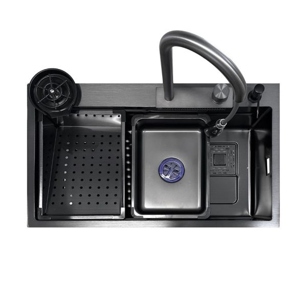 Lavello incasso SA3541 una vasca 75x45 cm. completo di accessori trattamento PVD acciaio nero