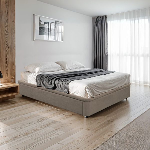 Letto matrimoniale Sommier 160x190 con contenitore in tessuto Enjoy 03 taupe