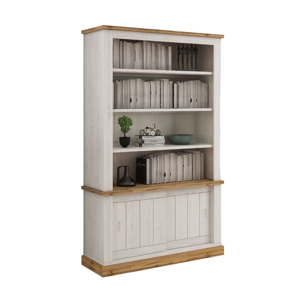 Libreria Anthony III con 2 ante scorrevoli e 3 ripiani colore rovere wotan e anderson pine stile shabby - immagine 2