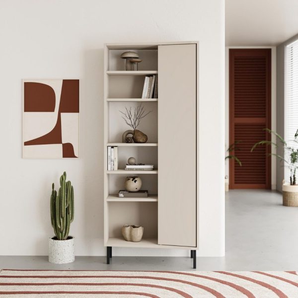 Libreria Frem con anta e 6 nicchie a giorno colore cashmere