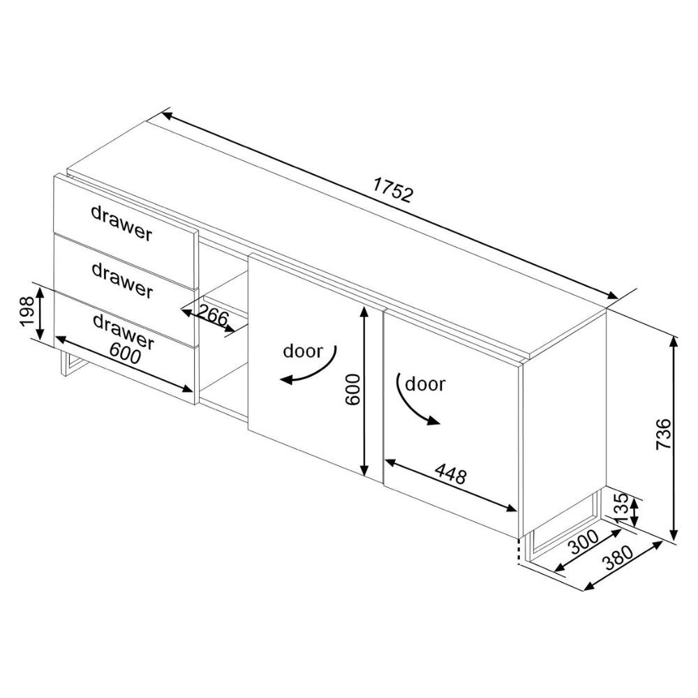 Madia 1055 rovere miele con 3 cassetti 2 ante e nicchie a giorno colore tortora - immagine 6