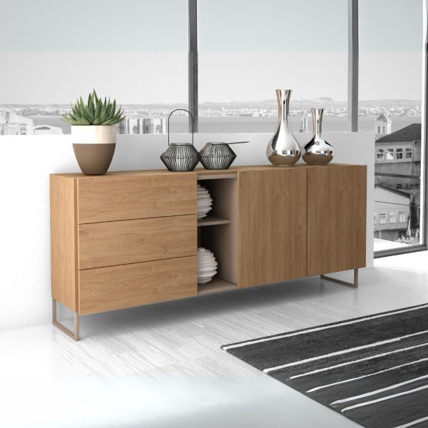 Madia 1055 rovere miele con 3 cassetti 2 ante e nicchie a giorno colore tortora