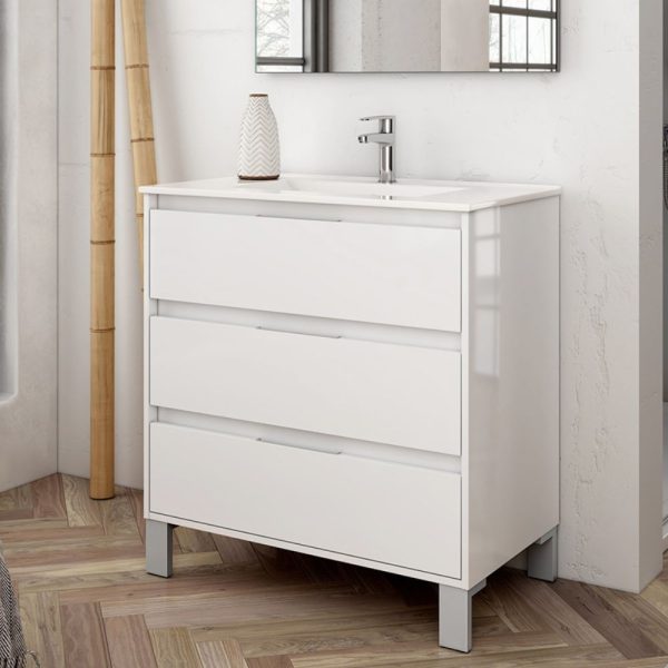 Mobile bagno Bolton con 3 cassetti 80x45x84 cm colore bianco laccato lucido