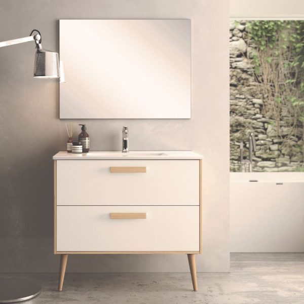 Mobile bagno Nordic con struttura in rovere e 2 cassetti bianco opaco