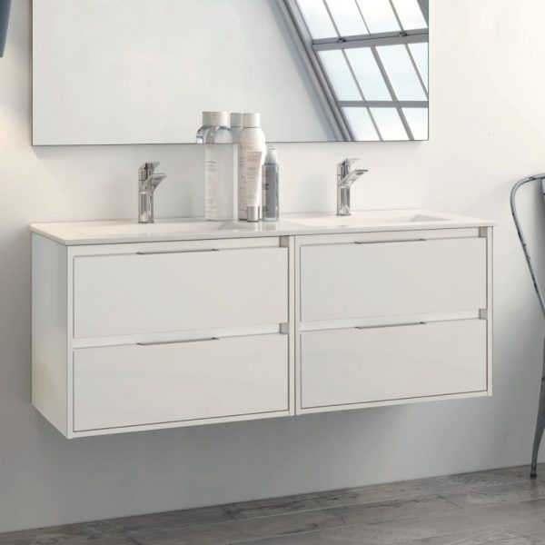 Mobile bagno sospeso Bolton con 4 cassetti 120x45x48 cm colore bianco laccato lucido