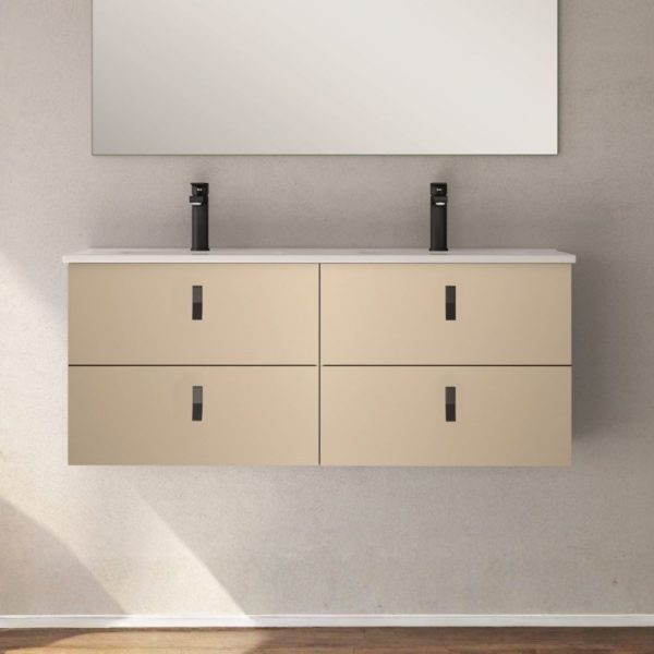 Mobile bagno sospeso Invicta con 4 cassetti colore cappuccino con maniglie nere 120x45x48 cm.