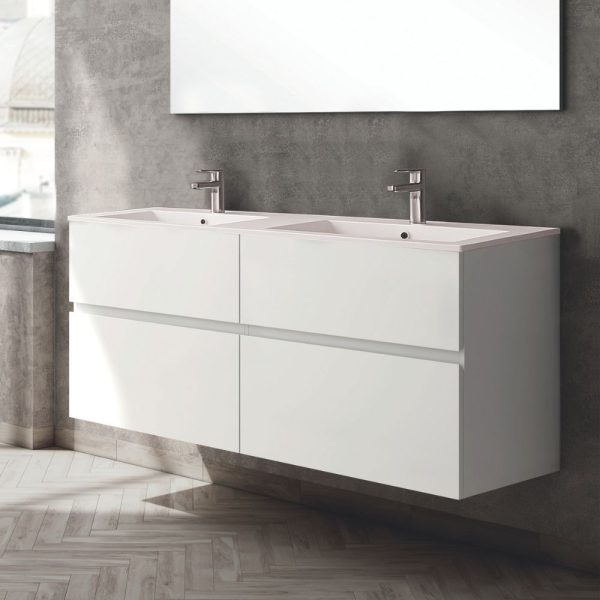 Mobile bagno sospeso Londres con 4 cassetti 140x45x59 cm colore bianco lucido