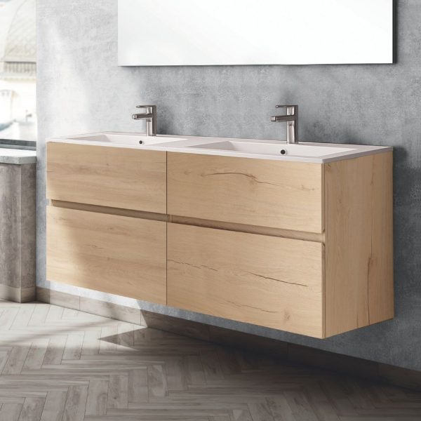 Mobile bagno sospeso Londres con 4 cassetti 140x45x59 cm colore rovere
