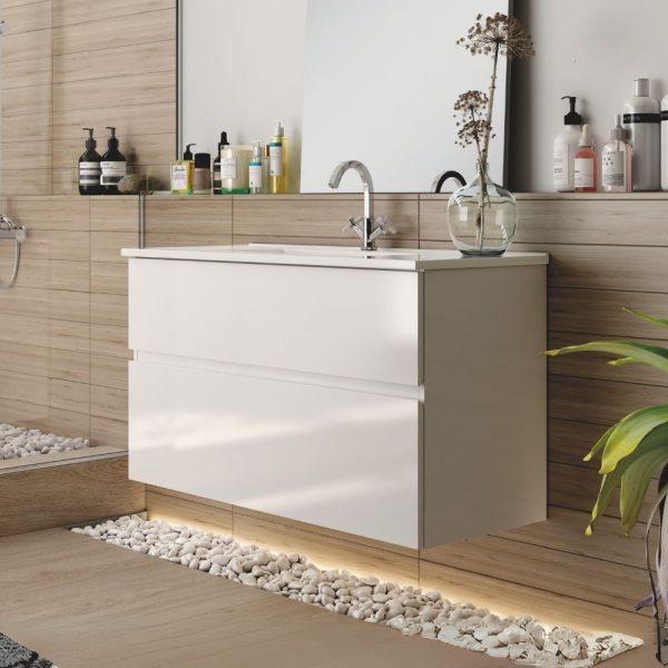 Mobile bagno sospeso Londres con due cassetti 100x45x59 cm colore bianco lucido