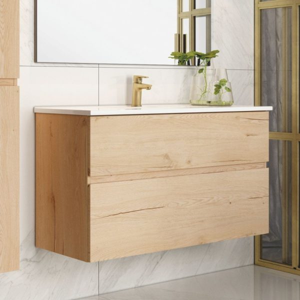 Mobile bagno sospeso Londres con due cassetti 100x45x59 cm colore rovere