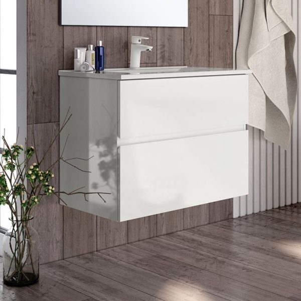 Mobile bagno sospeso Londres con due cassetti 70x45x59 cm colore bianco lucido