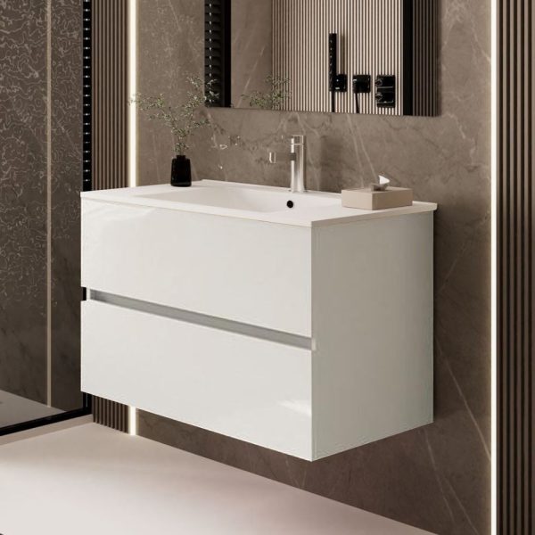 Mobile bagno sospeso Sevilla con 2 cassetti 100x44.6x52 cm colore bianco lucido