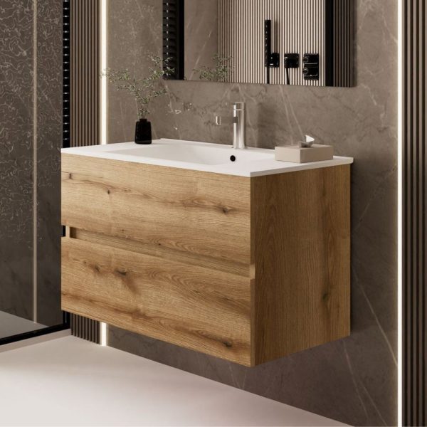 Mobile bagno sospeso Sevilla con 2 cassetti 100x44.6x52 cm colore rovere quercia