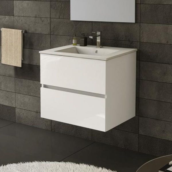 Mobile bagno sospeso Sevilla con 2 cassetti 60x44.6x52 cm colore bianco lucido