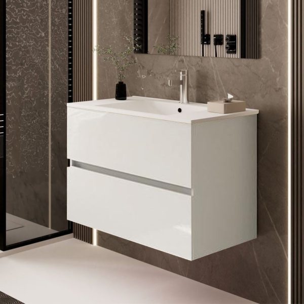 Mobile bagno sospeso Sevilla con 2 cassetti 80x44.6x52 cm colore bianco lucido