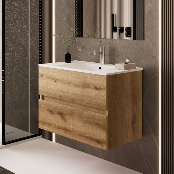 Mobile bagno sospeso Sevilla con 2 cassetti 80x44.6x52 cm colore rovere quercia