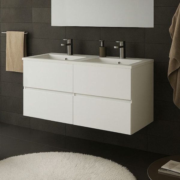 Mobile bagno sospeso Sevilla con 4 cassetti 120x44.6x52 cm colore bianco lucido