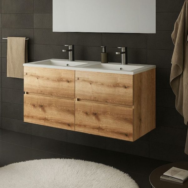 Mobile bagno sospeso Sevilla con 4 cassetti 120x44.6x52 cm colore rovere quercia