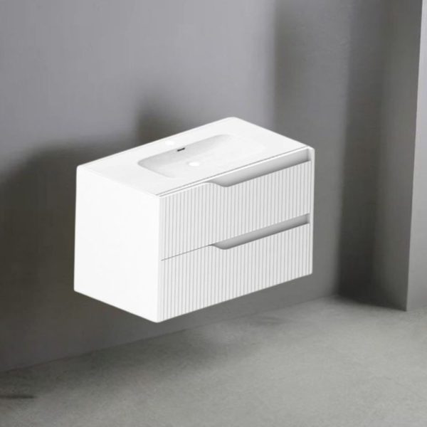 Mobile bagno sospeso Soho con due cassetti effetto cannettato colore bianco opaco 80x45x50 cm.