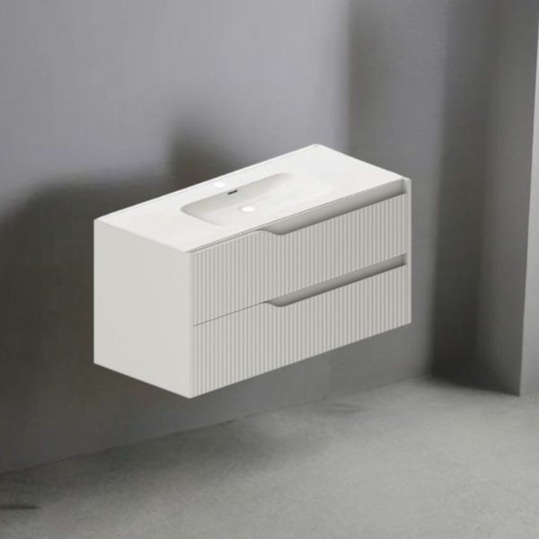 Mobile bagno sospeso Soho con due cassetti effetto cannettato colore cashmere opaco 100x45x50 cm.