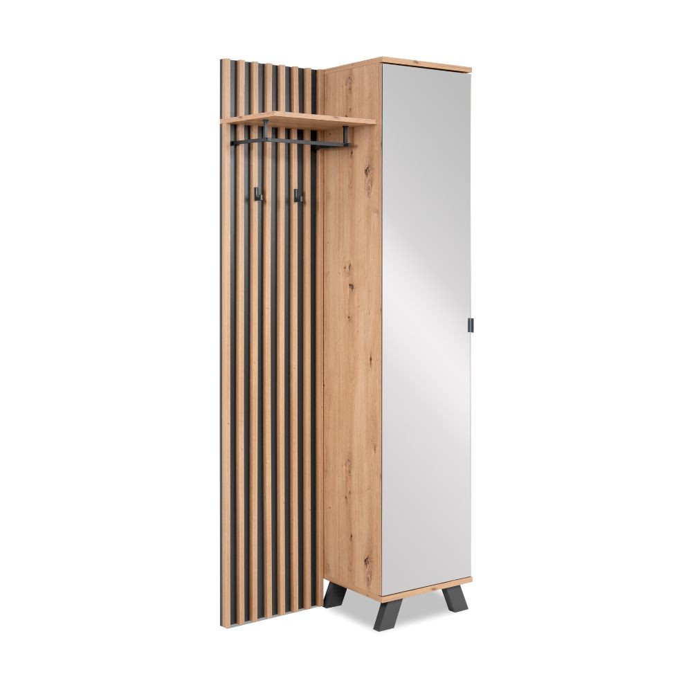 Mobile ingresso Medan 42A cannettato con specchio e 4 ripiani interni colore quercia e antracite - immagine 8