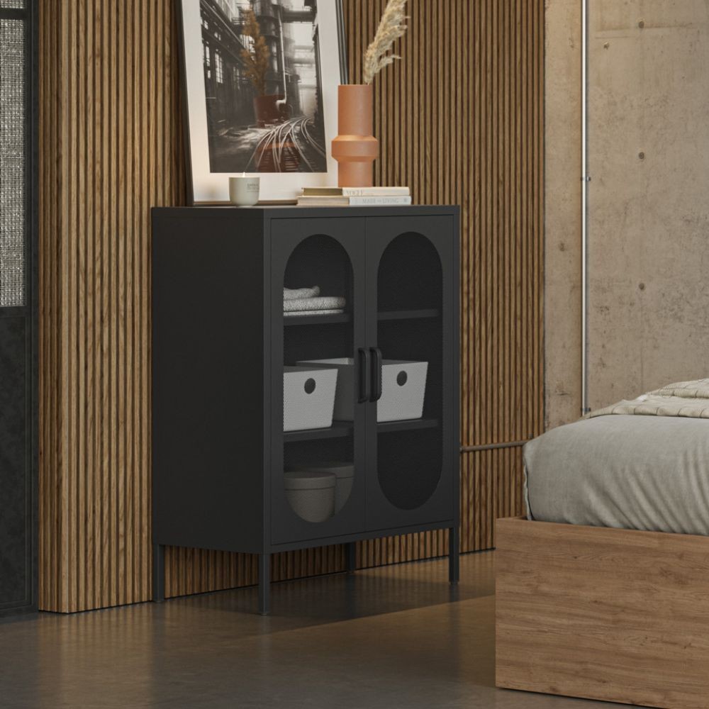 Mobile multiuso Diora in metallo con 2 ante colore nero - immagine 2
