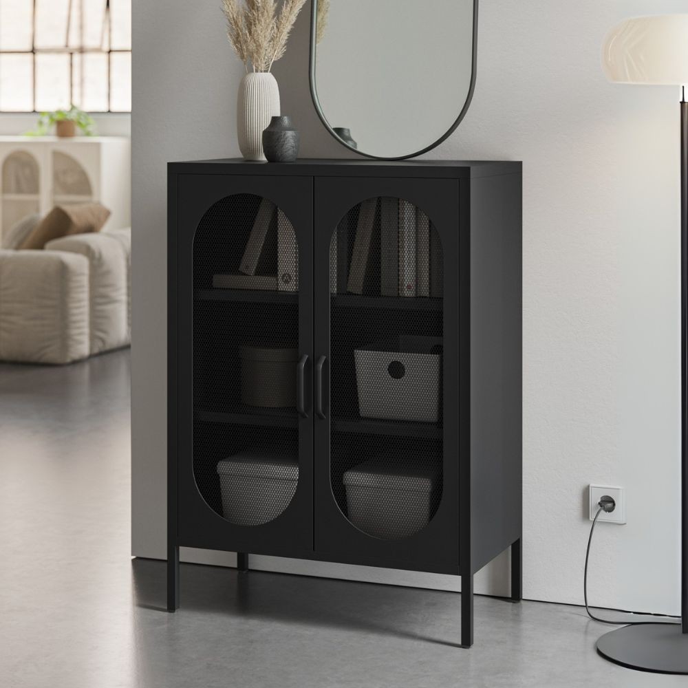 Mobile multiuso Diora in metallo con 2 ante colore nero