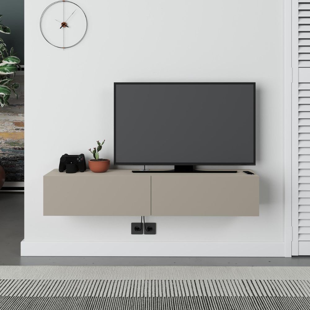 Mobile porta TV sospeso Francy cashmere con ante a ribalta 135x31.7x25 cm. - immagine 2