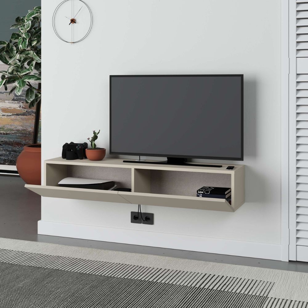 Mobile porta TV sospeso Francy cashmere con ante a ribalta 135x31.7x25 cm. - immagine 3