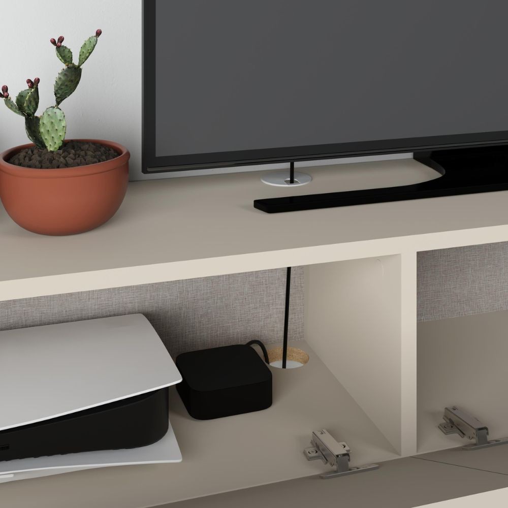 Mobile porta TV sospeso Francy cashmere con ante a ribalta 135x31.7x25 cm. - immagine 4