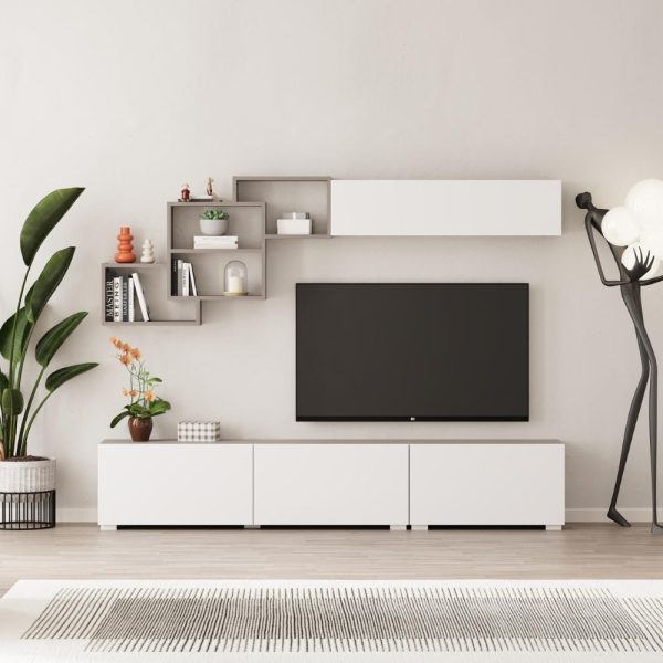 Parete attrezzata Free con nicchie a giorno colore mocha e bianco