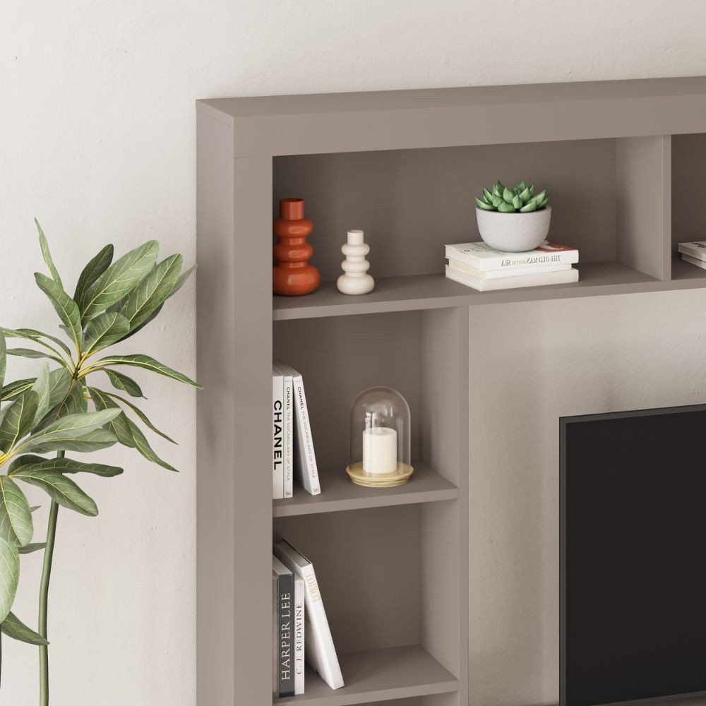 Parete attrezzata Leo con nicchia a giorno e anta a ribalta colore tortora - immagine 4