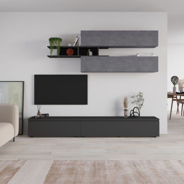 Parete attrezzata Venus colore antracite e cemento H 206.10x40x250 cm.