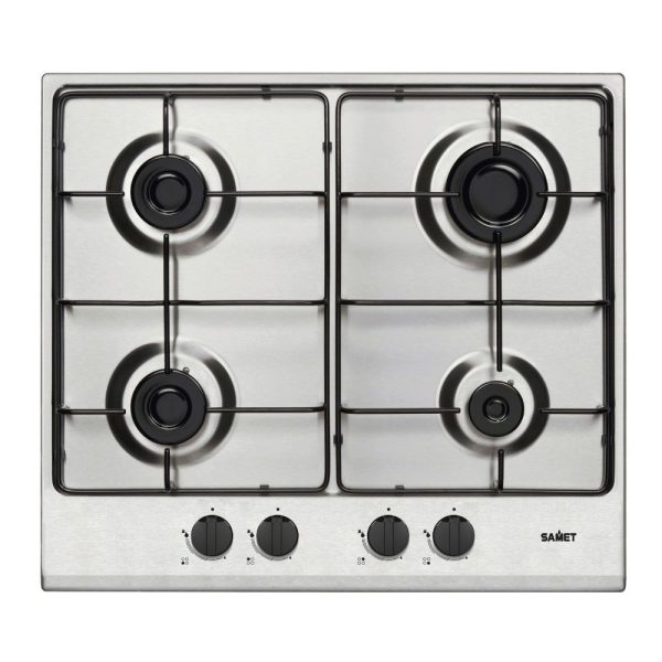 Piano cottura Samet Circe2 a gas 4 fuochi da incasso inox con manopole nere