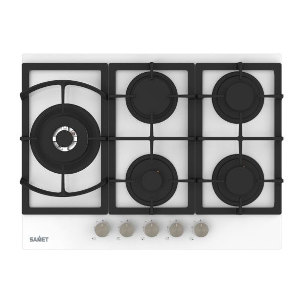Piano cottura Samet Dafne70 a gas da incasso 5 fuochi 70 cm in vetro bianco
