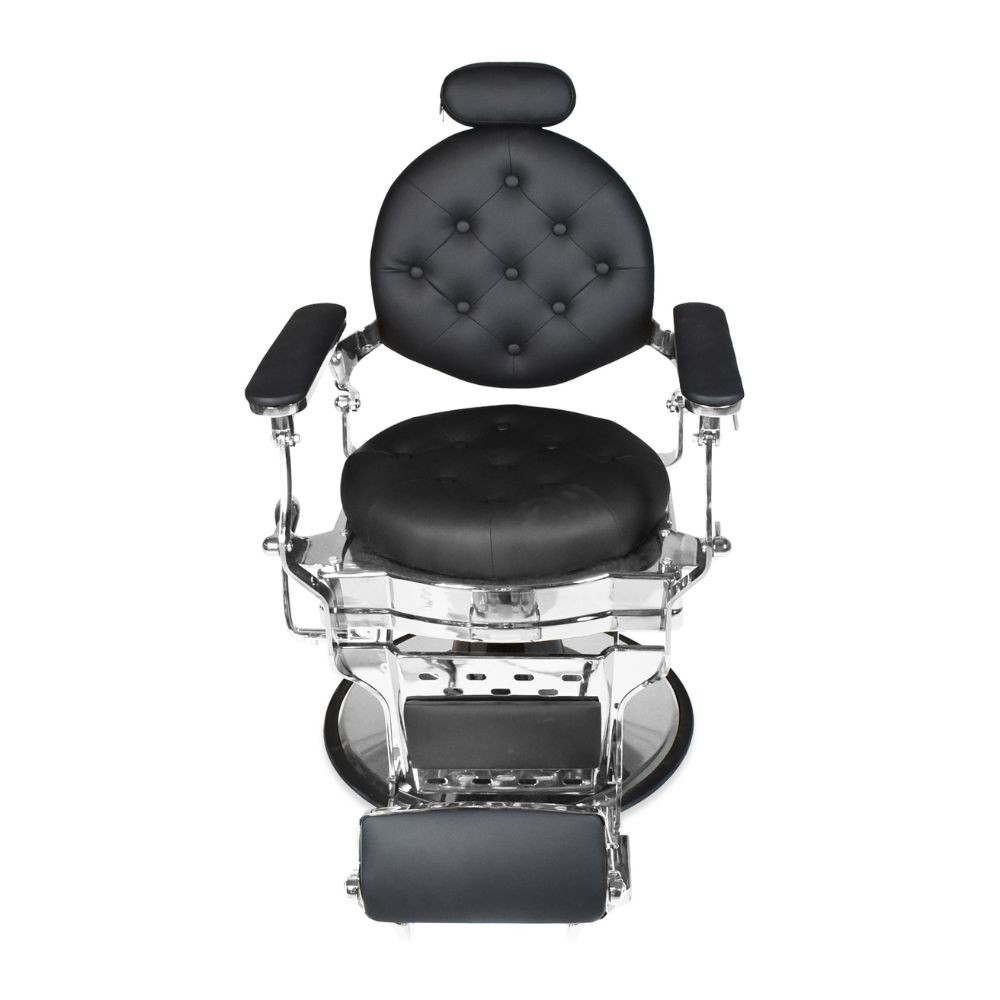 Poltrona da barbiere Ultron reclinabile in ecopelle nero con braccioli e struttura in cromata lucida - immagine 2