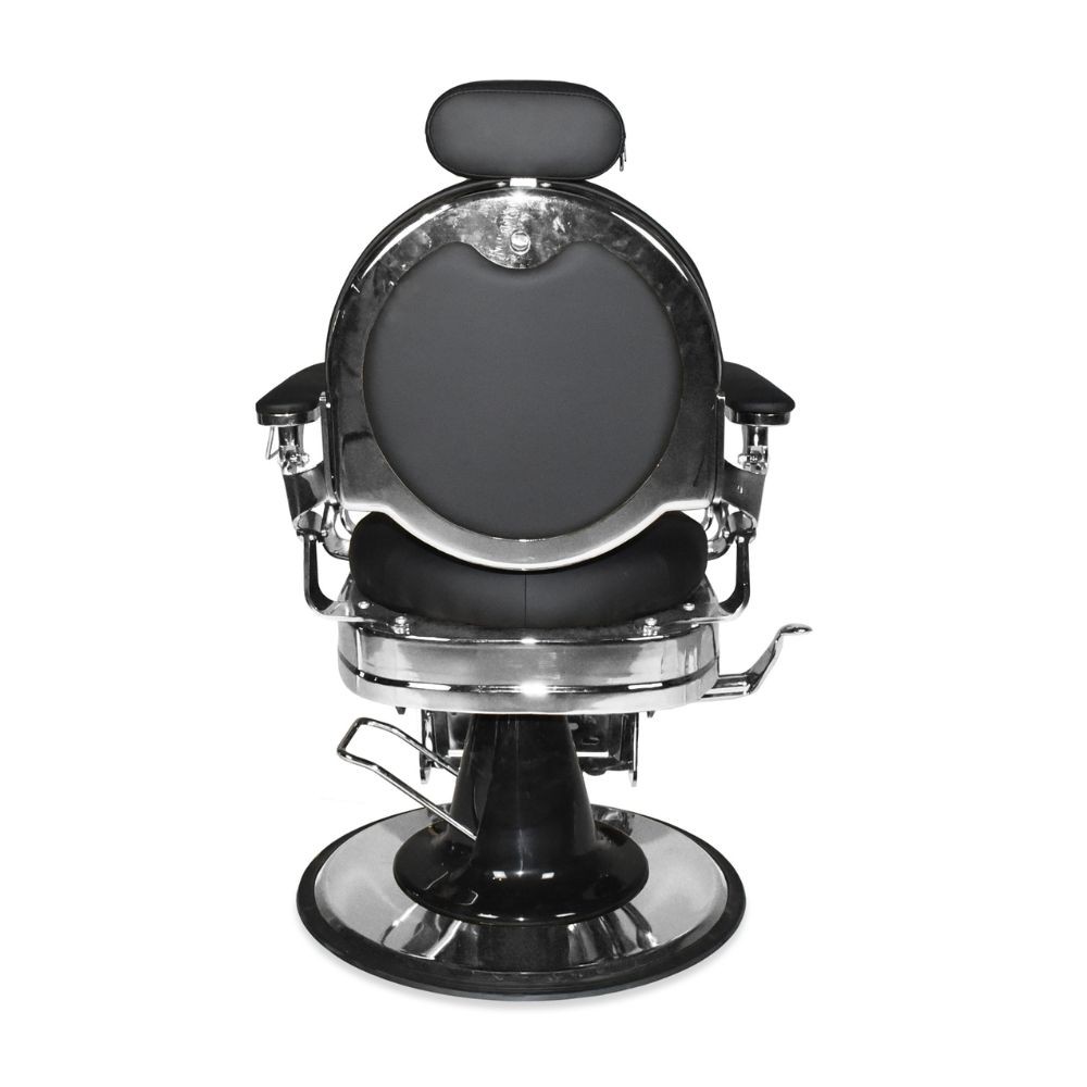 Poltrona da barbiere Ultron reclinabile in ecopelle nero con braccioli e struttura in cromata lucida - immagine 4