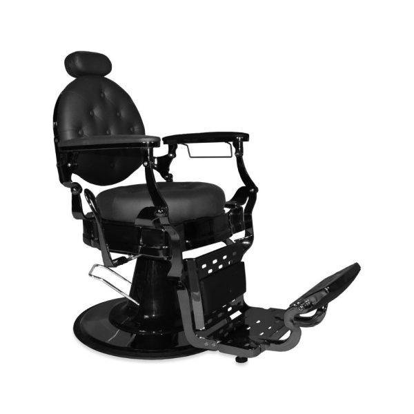 Poltrona da barbiere Ultron reclinabile in ecopelle nero con braccioli e struttura nero