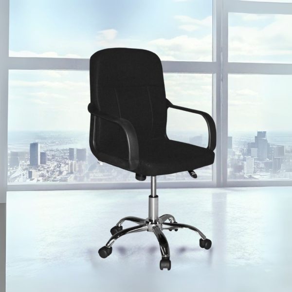 Poltrona da ufficio PC116P in tessuto nero e base cromata