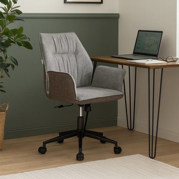 Poltrona girevole Citra con rotelle in retro elephant e seduta grigia