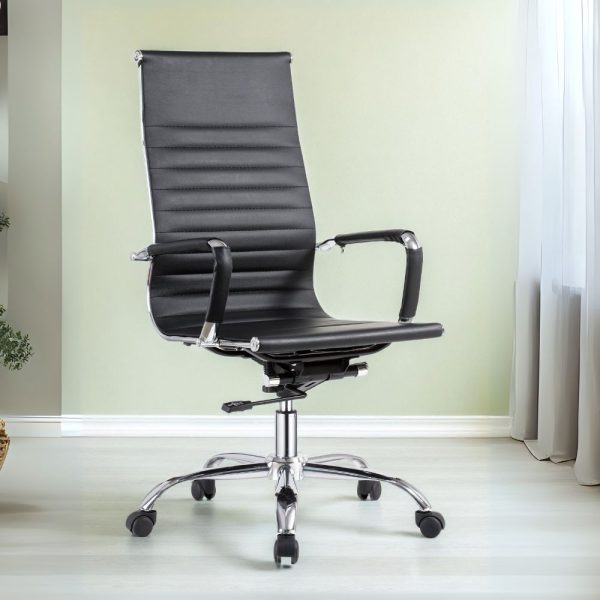 Poltrona per ufficio CR552H in pvc colore nero con base cromata