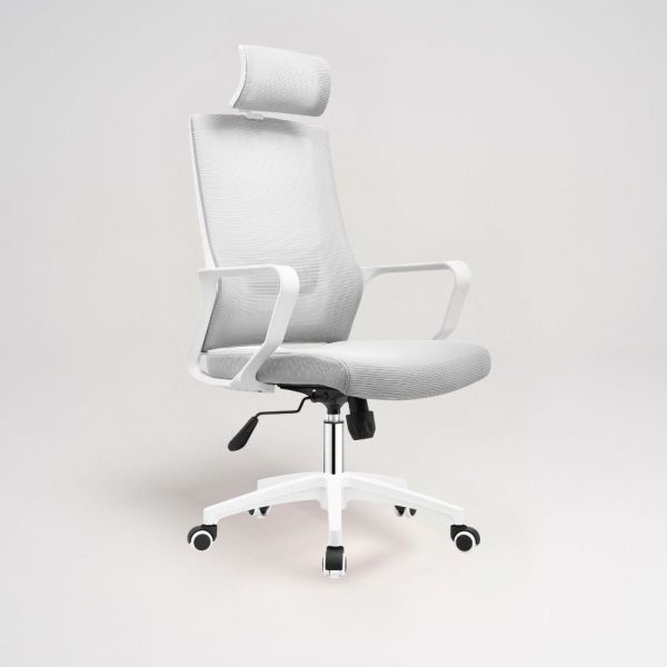 Poltrona ufficio Ica con schienale in rete e poggiatesta regolabile colore bianco