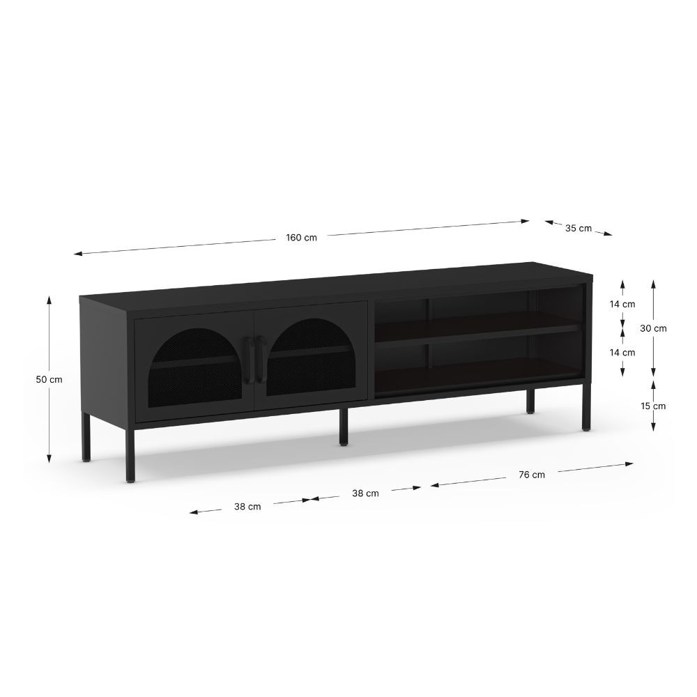 Porta tv Diora in metallo con 2 ante e 2 vani a giorno colore nero - immagine 7